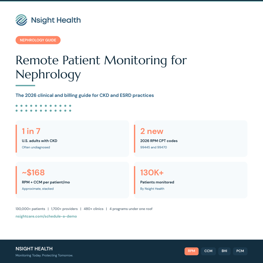 Nsight Health guide to remote patient monitoring for nephrology, CKD and ESRD, with 2026 billing